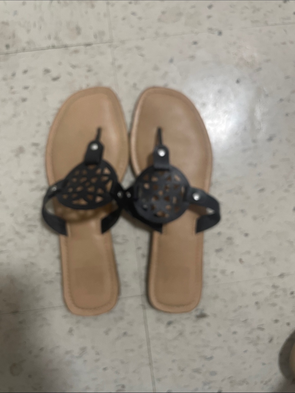 Women's Tan Sandals with Black Decorative Strap